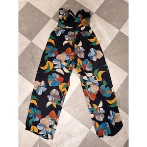 B.O.G. Collective Strapless Floral Wide Leg Jumpsuit Black Multi Small
